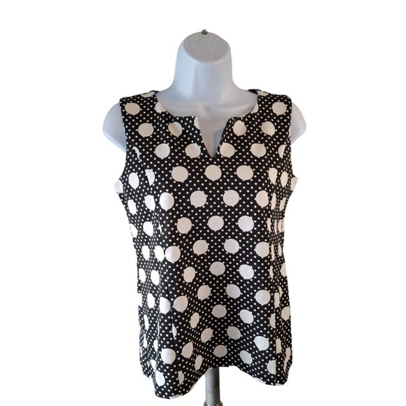 Talbots Womens Polka Dot Blouse XS Sleeveless Black White Whimsy Goth Corpcore - Picture 1 of 7